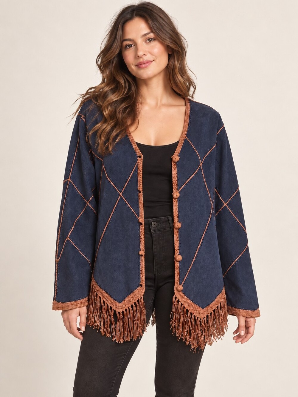 Vintage Ashley Stewart Fringe Jacket Oversized Size 18 NWT Deadstock
